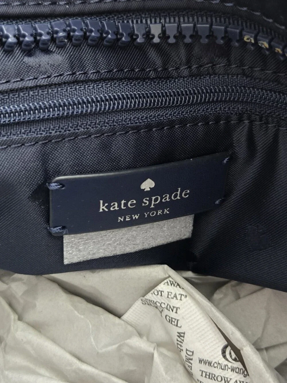 kate spade navy structured tote with front zip pocket